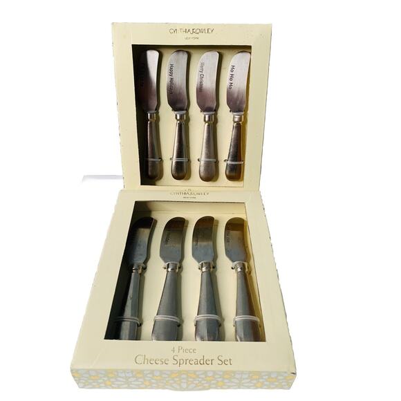 2 NIB Cynthia Rowley Appetizer Cheese Spreader 8 Piece Set Merry Christmas Ho Ho - Picture 1 of 8